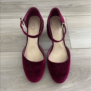 Red velvet low block heel shoes from Circus by Sam Edelman